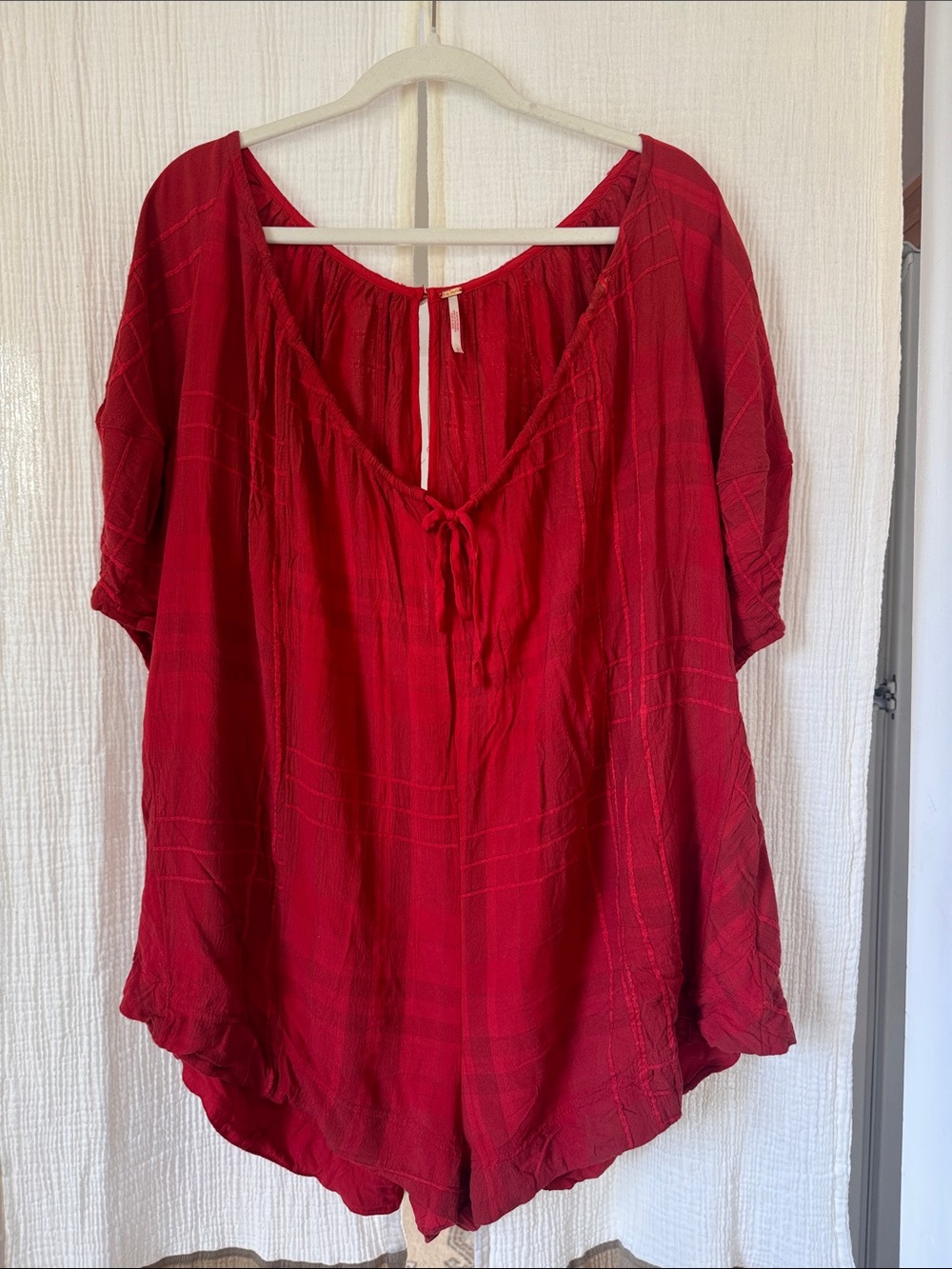 Free People Red Tie-Neck Peasant Tunic